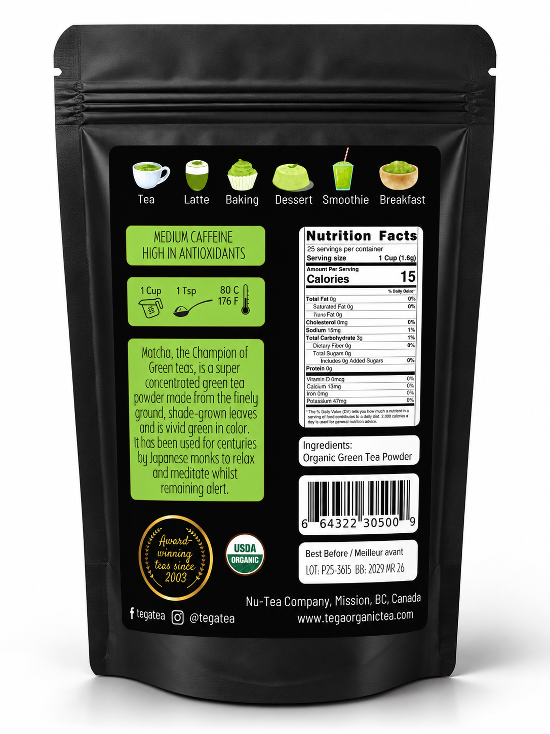 Japanese Matcha Green Tea Powder | Organic | Canadian | 40g