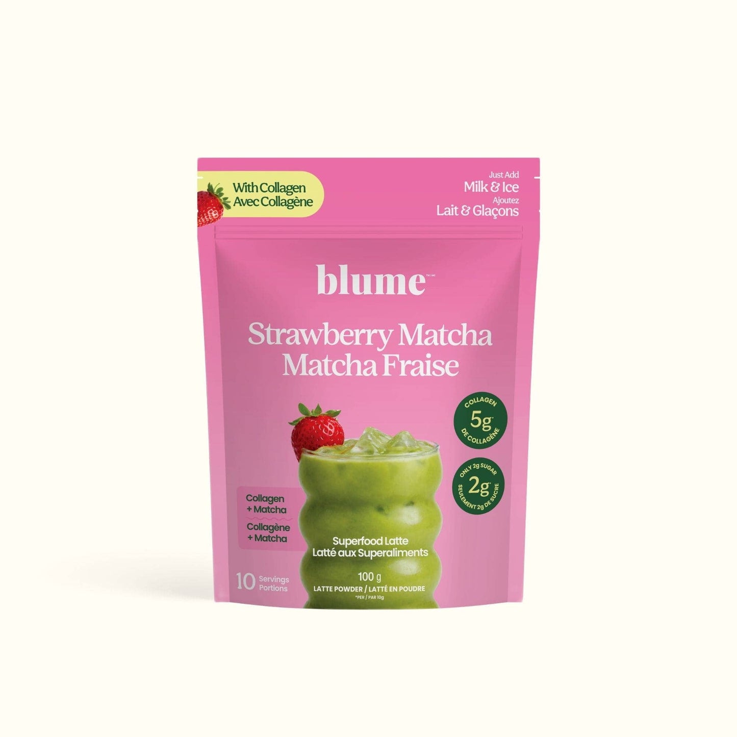 Superfood Latte Powder, Strawberry Matcha with Collagen