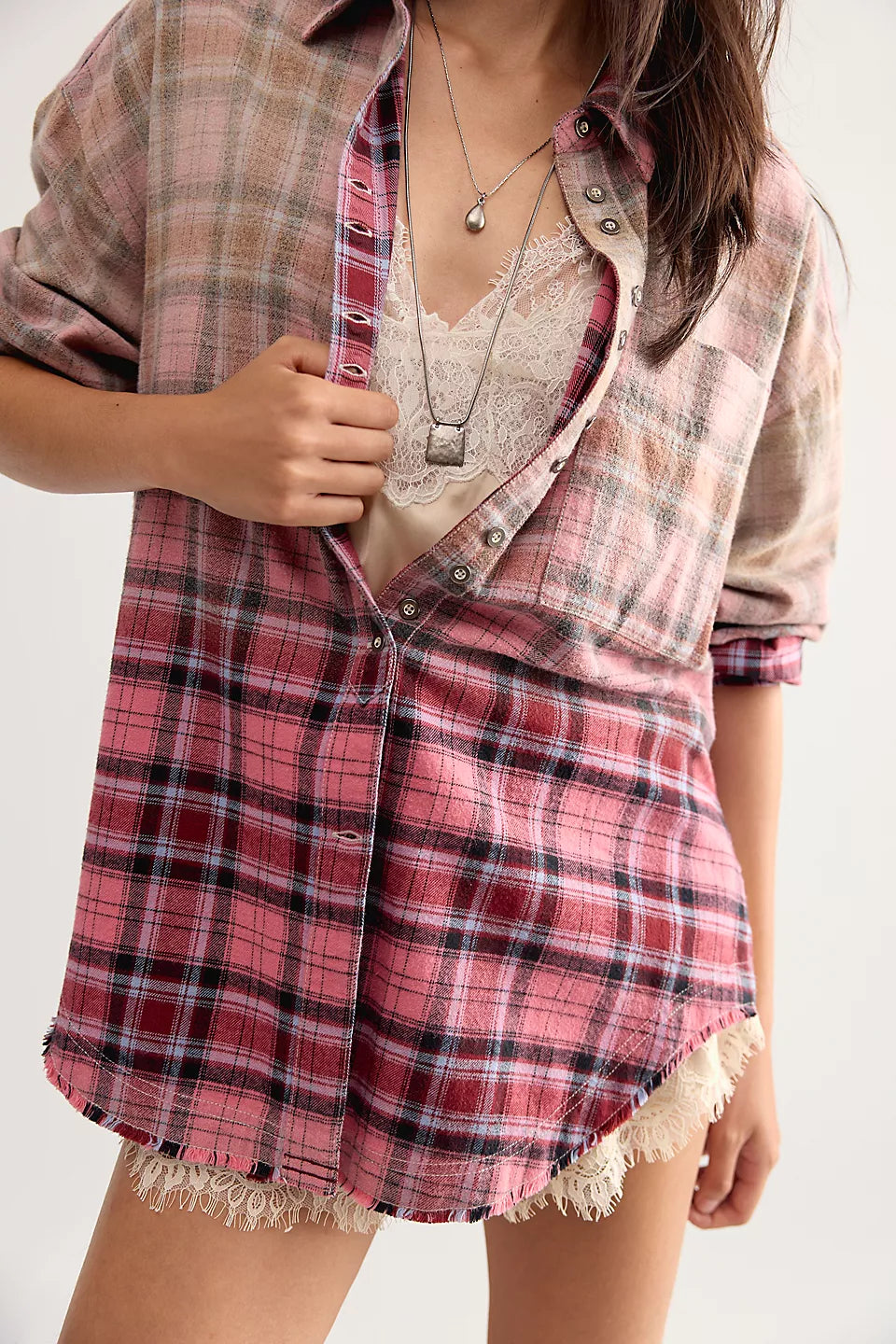 We The Free Lexi Plaid Button Down - Rose Red Combo