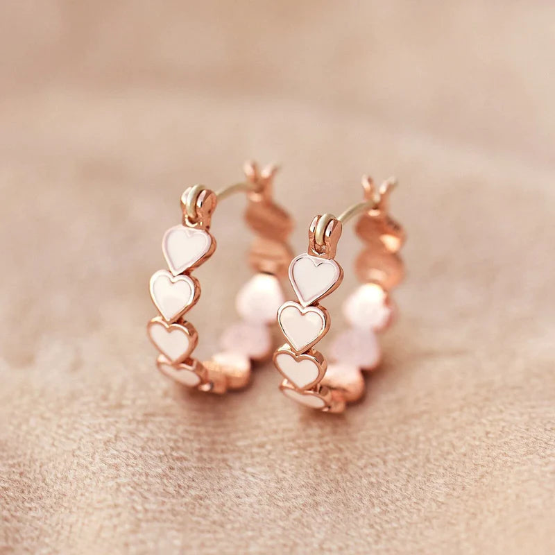 Love Heart Hoop Earrings - Rose Gold
