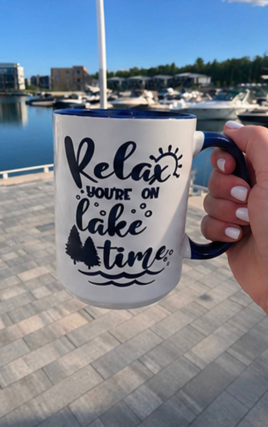 Relax You’re On Lake Time 15oz Ceramic Mug - Nautical, Lake