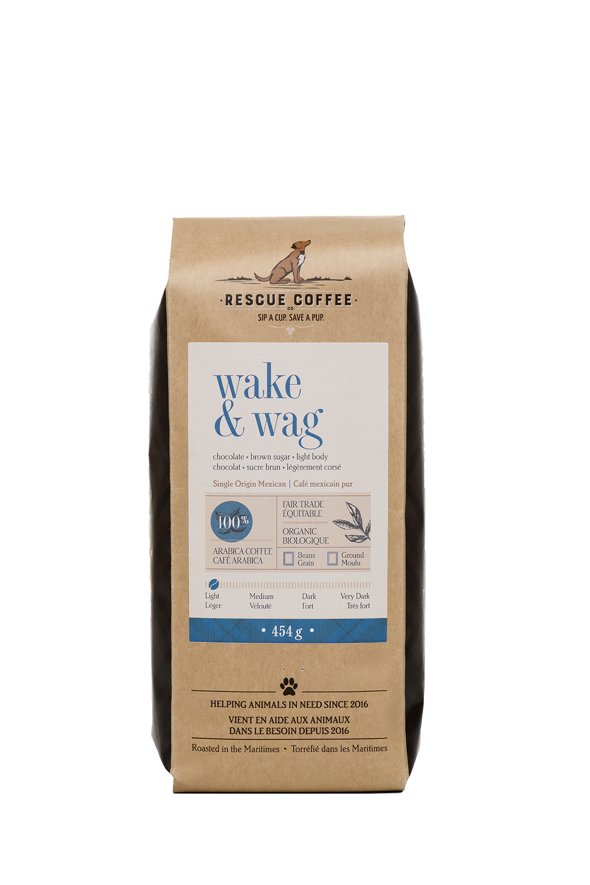 Wake & Wag | Light Roast | 1lb Bag | Organic Coffee: Whole bean