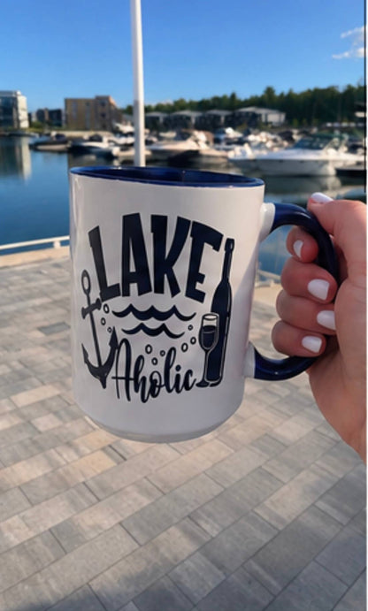 Lake A Holic 15oz Ceramic Mug - Nautical, Lake, Cottage