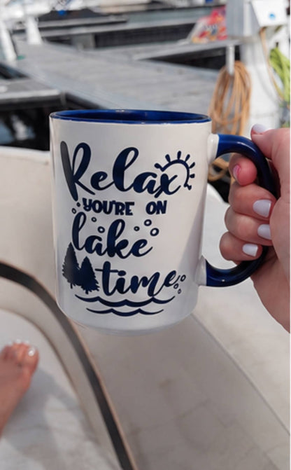 Relax You’re On Lake Time 15oz Ceramic Mug - Nautical, Lake
