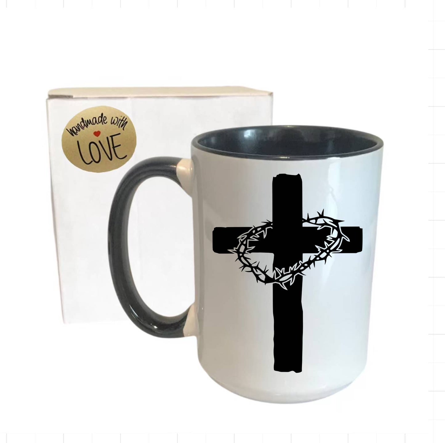 Cross with Crown Of Thorns Ceramic Mug - Faith, Christian