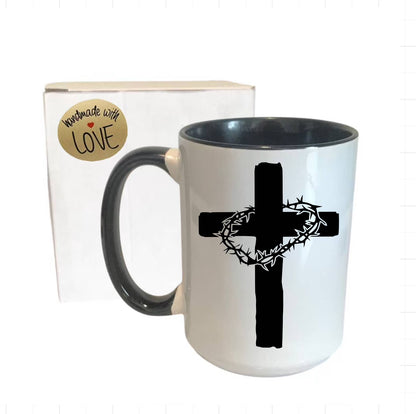 Cross with Crown Of Thorns Ceramic Mug - Faith, Christian