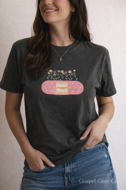 Jesus Heals Embroidered Shirt: L / Crewneck Sweatshirt