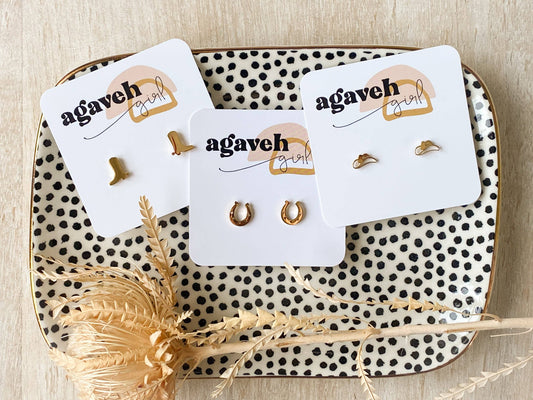 Simple Western Studs: Horseshoe Silver