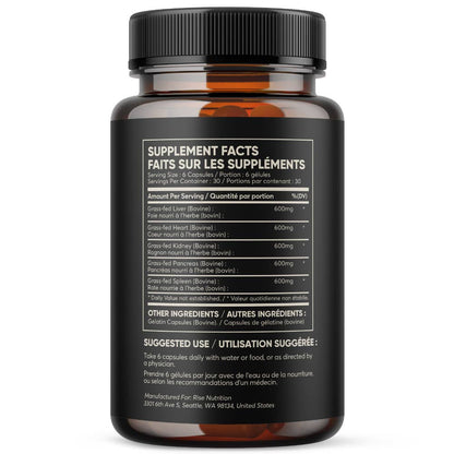 Grass-Fed Beef Organ Complex - 5-in-1 Food - 180 Capsules