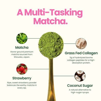 Superfood Latte Powder, Strawberry Matcha with Collagen