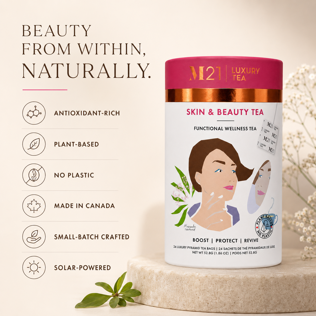 Skin & Beauty Luxury Herbal Tea | Canadian | 12/24 Tea Bags: Large