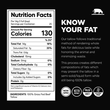 Grass-Fed Beef Tallow - Canadian, Paleo, Keto |12 oz, 355ml