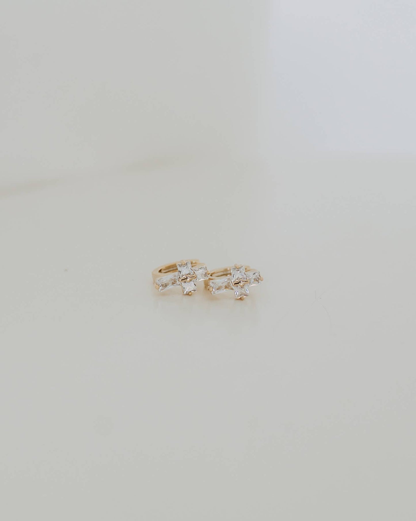 Cross Huggie Hoops - Baguette Cubic Zirconia Cross earrings