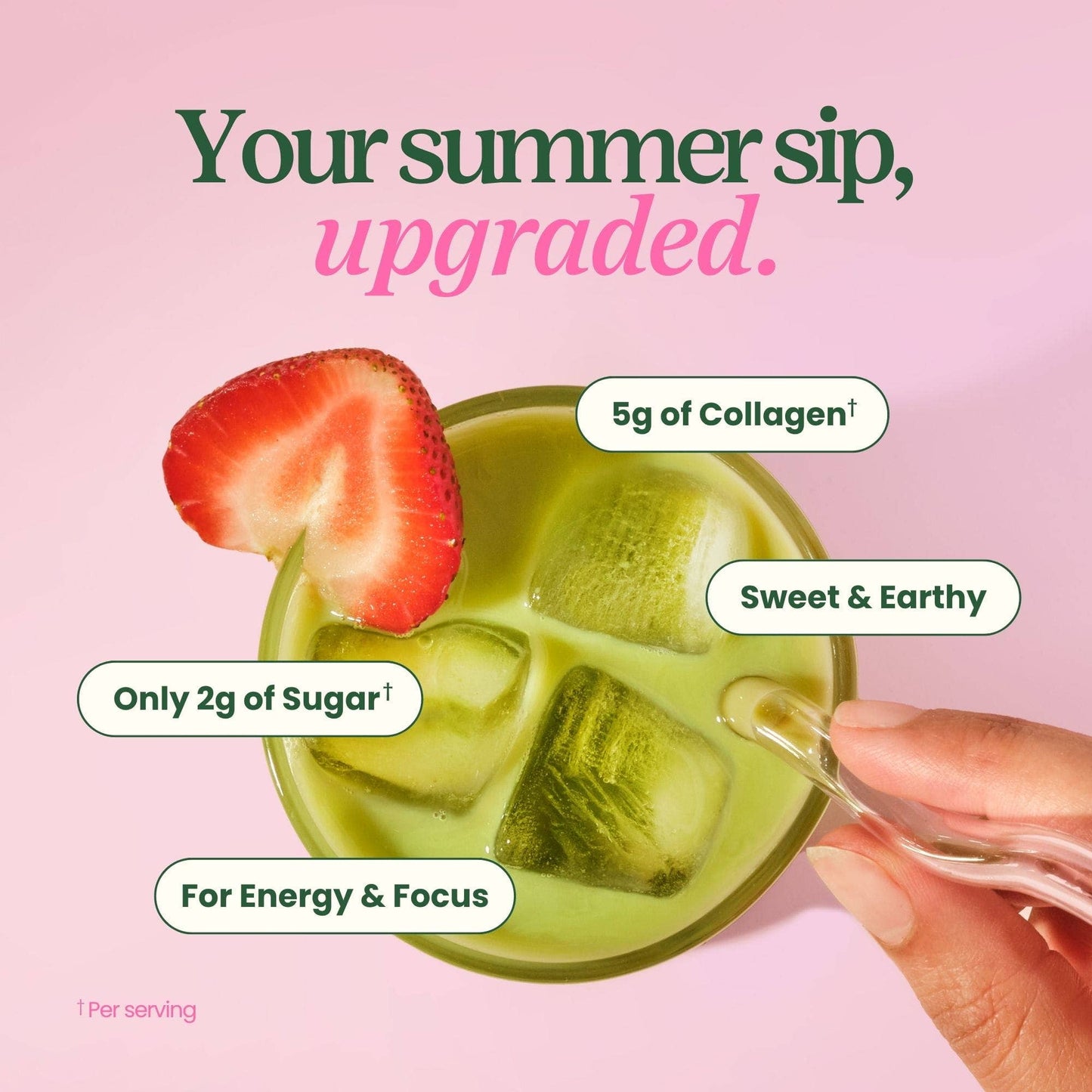 Superfood Latte Powder, Strawberry Matcha with Collagen