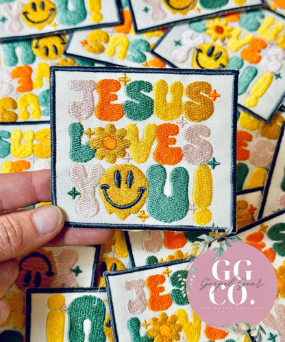 Jesus Loves You Smiley Face Embroidered Patch