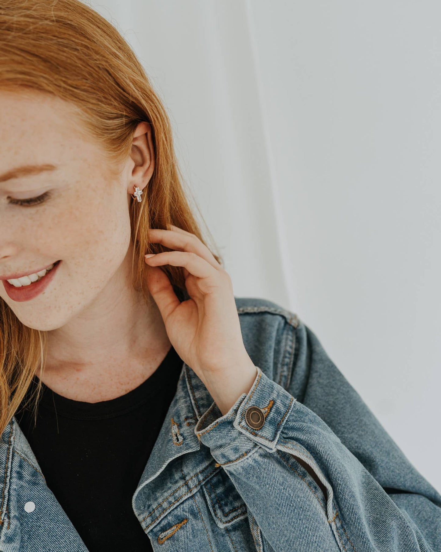 Cross Huggie Hoops - Baguette Cubic Zirconia Cross earrings