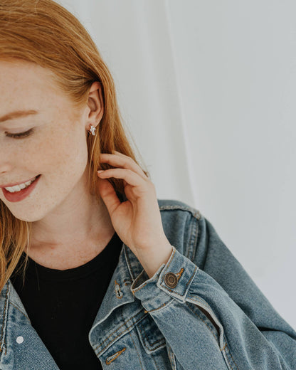 Cross Huggie Hoops - Baguette Cubic Zirconia Cross earrings