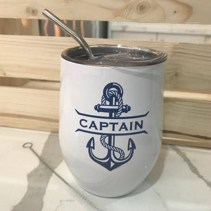 Captain 12oz Stainless Steel Tumbler - Nautical, Lake, Boat