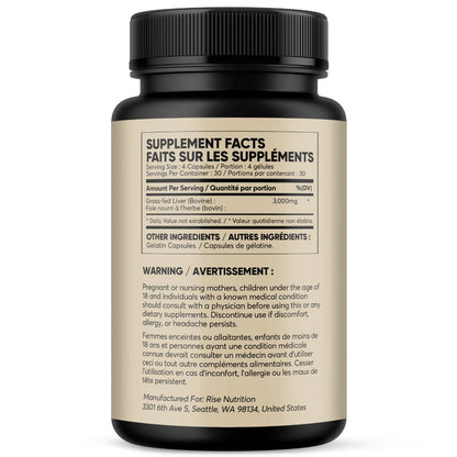 Grass-Fed Beef Liver -  Non-GMO & Pure - 120 Capsules Energy
