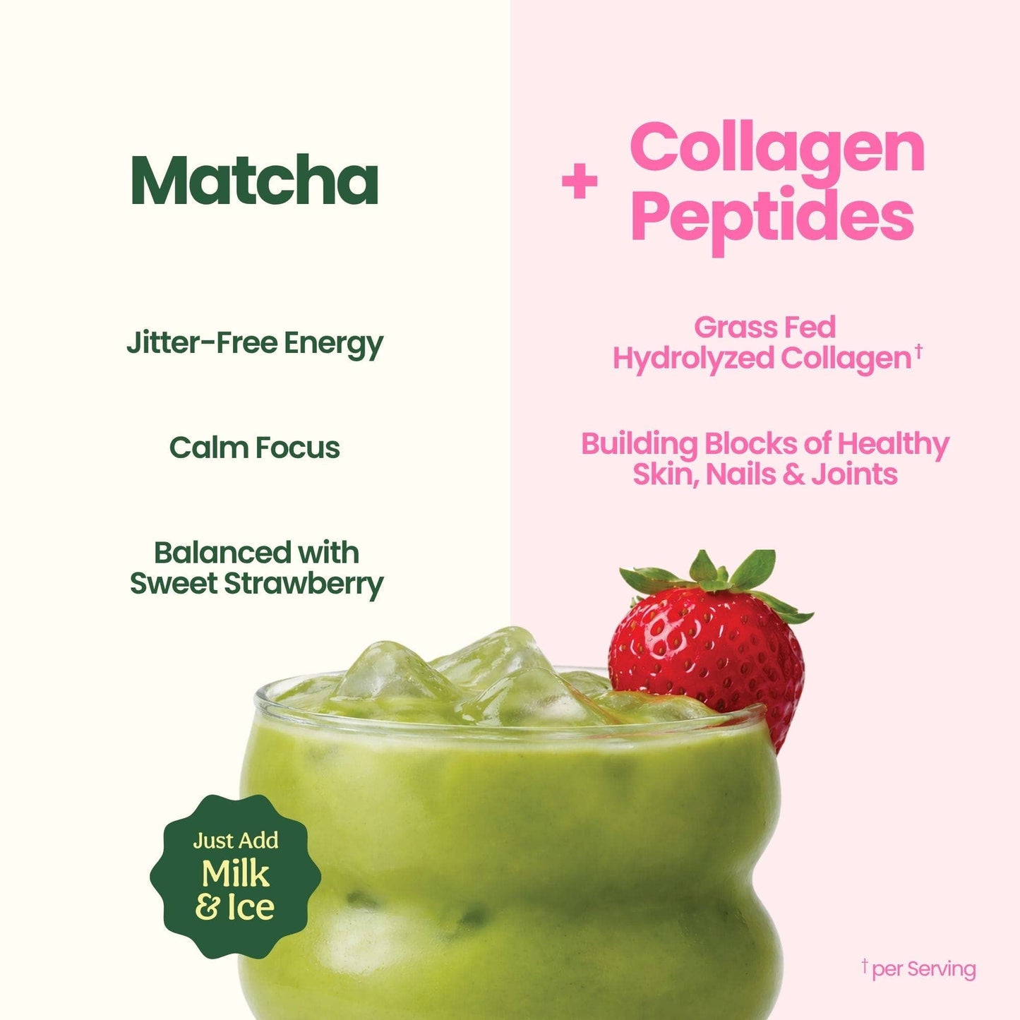 Superfood Latte Powder, Strawberry Matcha with Collagen