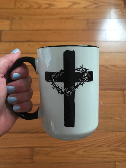 Cross with Crown Of Thorns Ceramic Mug - Faith, Christian