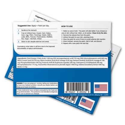 Omega-3 Vitamin Patch - Heart & Brain Health Support: 12-Pack with Display Case