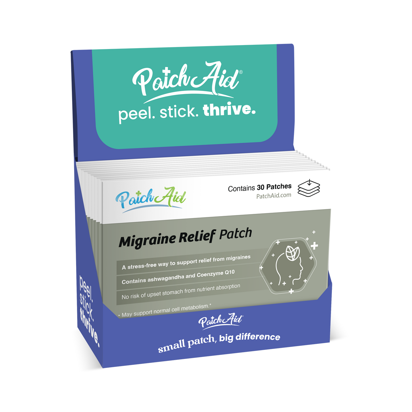 Migraine Relief Patch - Headache Relief & Relaxation Support: 12-Pack with Display Case