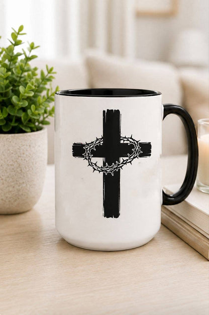 Cross with Crown Of Thorns Ceramic Mug - Faith, Christian
