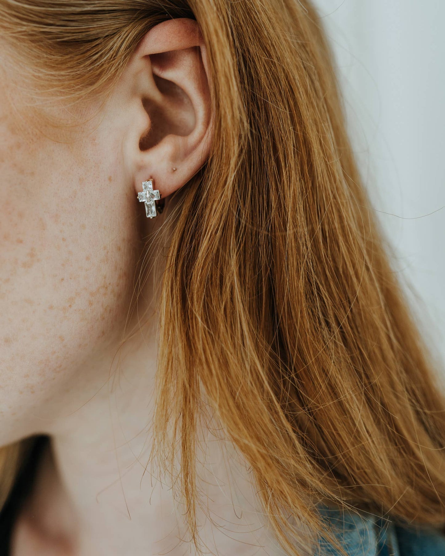 Cross Huggie Hoops - Baguette Cubic Zirconia Cross earrings