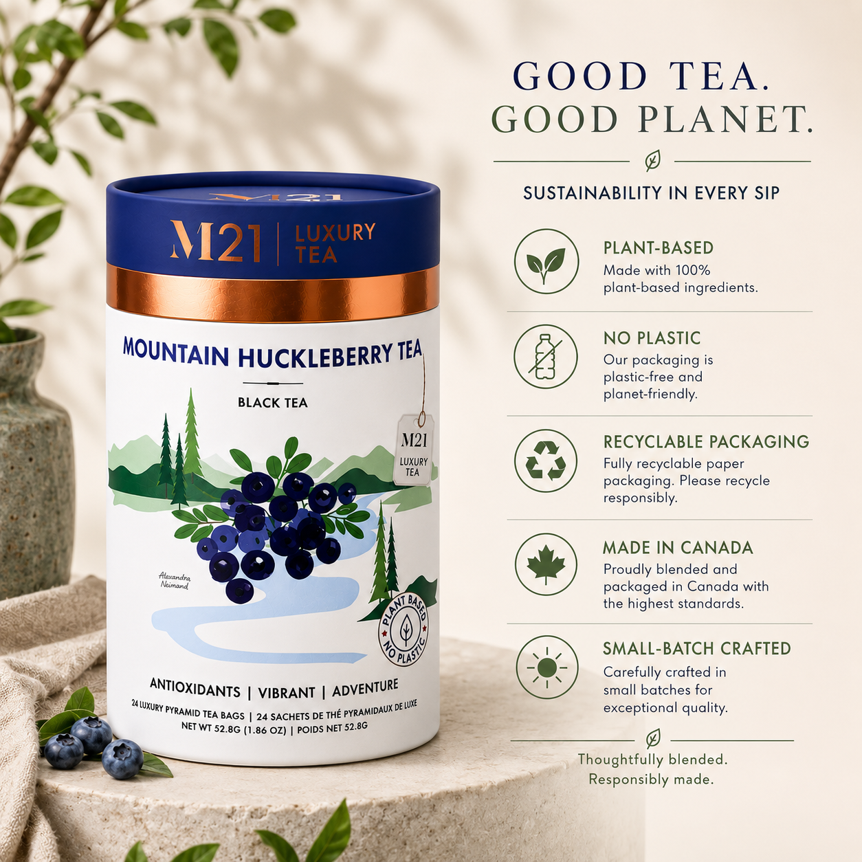 Mountain Huckleberry Luxury Herbal Tea | Canadian | 24ct