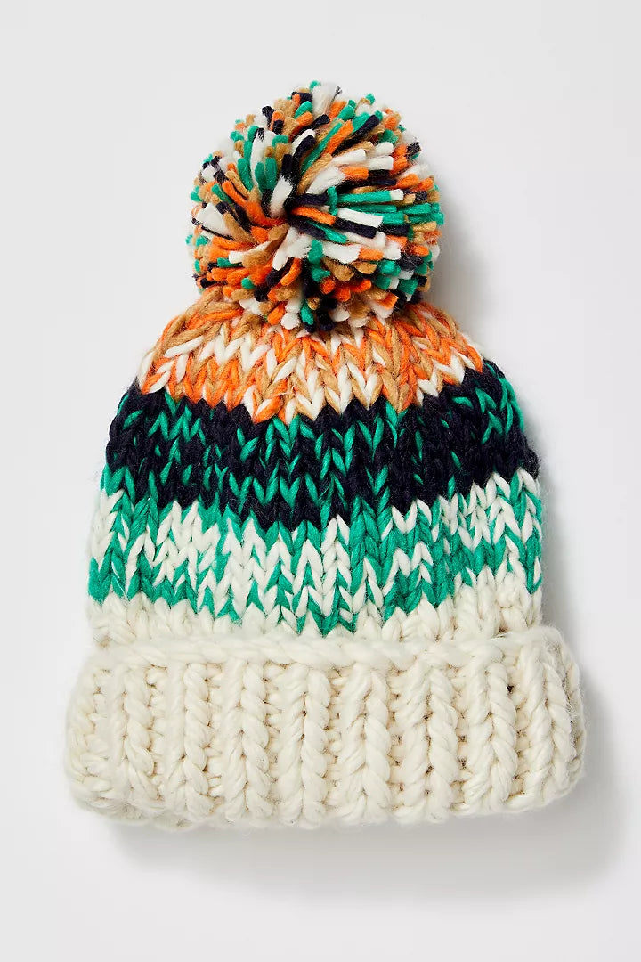 Tide Stripe Knit Pom Beanie