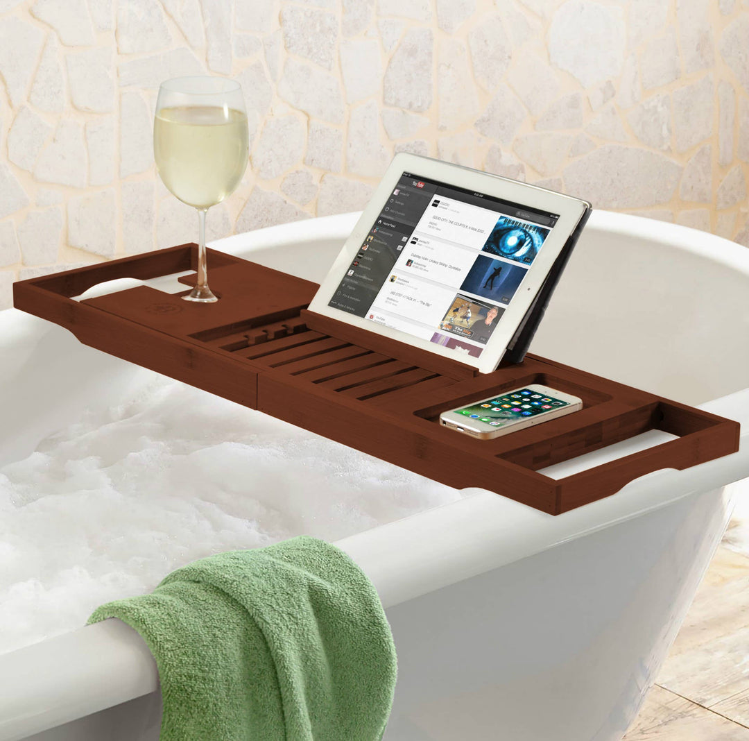 Bathtub Caddy with Extendable Sides, Book and Phone Holder