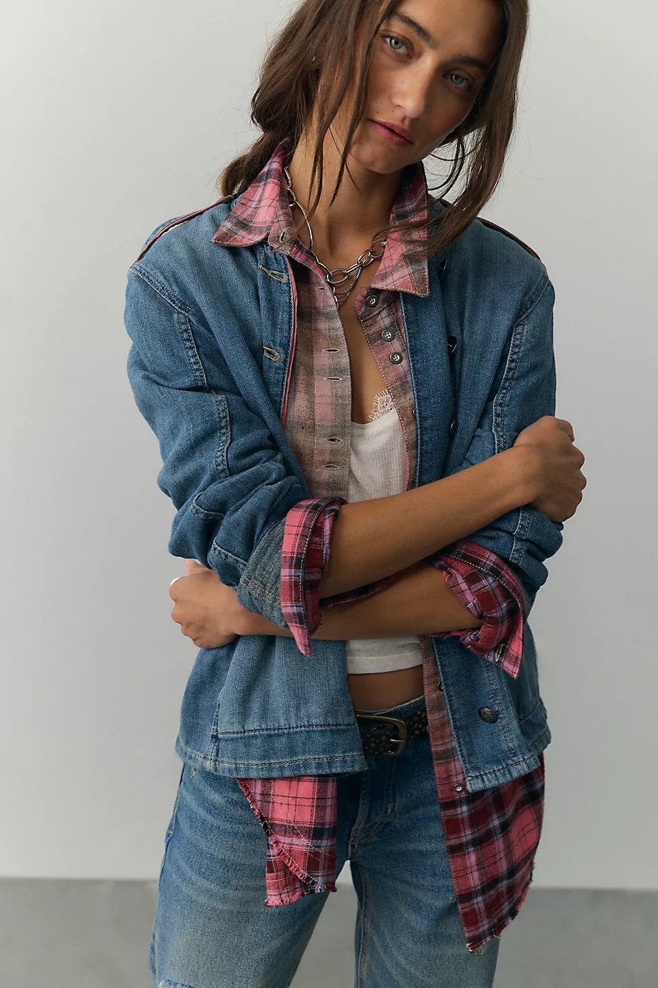 We The Free Lexi Plaid Button Down - Rose Red Combo