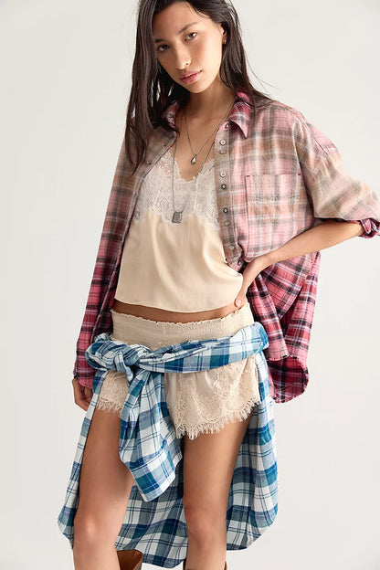 We The Free Lexi Plaid Button Down - Rose Red Combo