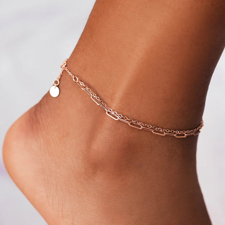 Double Chain Anklet - Rose Gold
