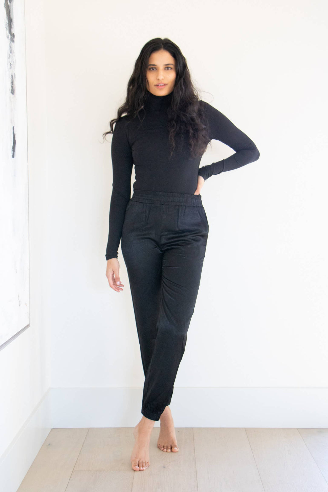 Cara Turtleneck Long Sleeve Bodysuit in Black