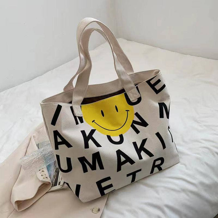 Smile Alphabet Lettering Large Shoulder Canvas Bag