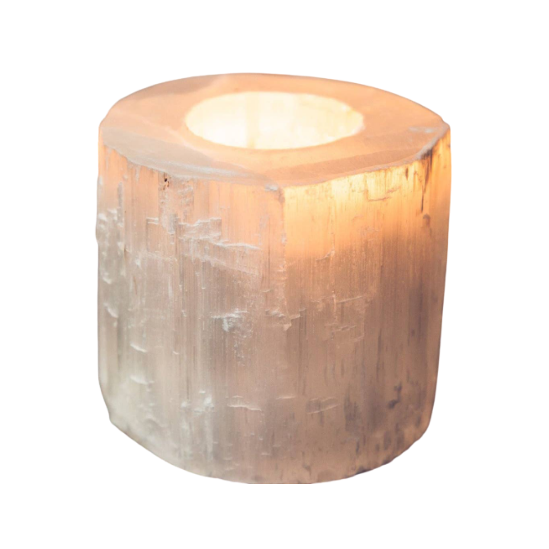 Mini Selenite Crystal Polished Top Candle Holder