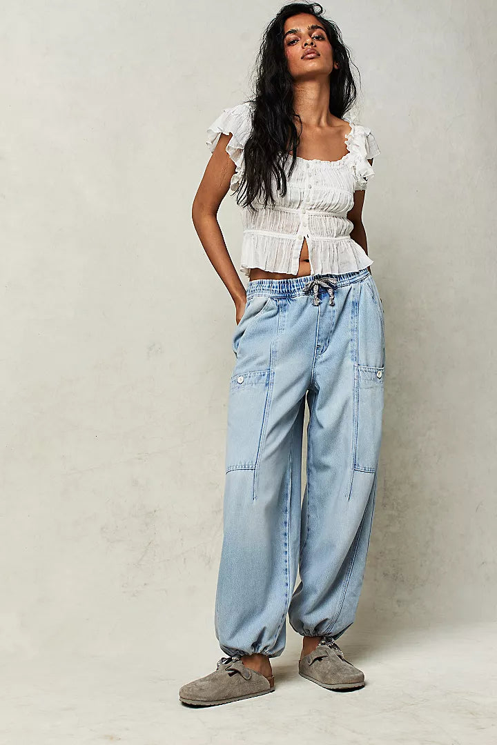 Bright-Eyed Low-Slung Pull-On Jeans