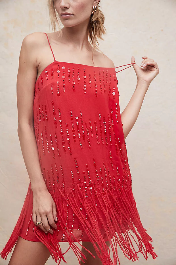 Crystal Clear Mini Dress - Firey Red