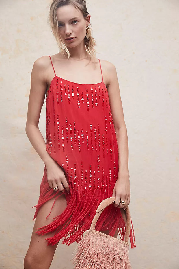 Crystal Clear Mini Dress - Firey Red